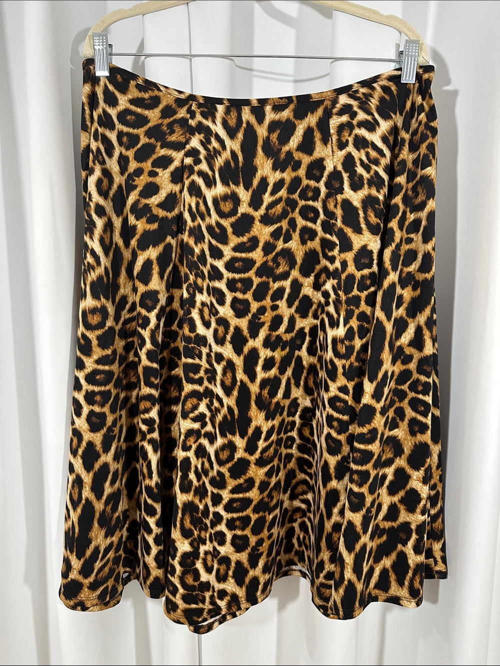 Ashley Stewart Leopard Print Skater Skirt Size 16 Brown Black Stretch